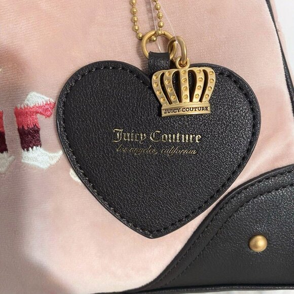 Juicy Couture Retro Vibe Pink Velour Brown Trim with Heart Charm Satchel Bag NWT - Picture 8 of 10